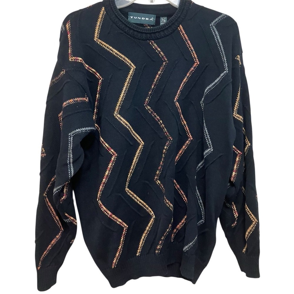 Vintage Tundra Canada Men's Cotton Texture 3 D ZigZag Pattern Sweater Size LARGE